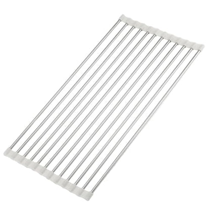 Roll Up Dish Drying Rack, Over Sink Multipurpose Rack, 17.6" x 9.3" Stainless Steel Foldable Dish Drainer, White