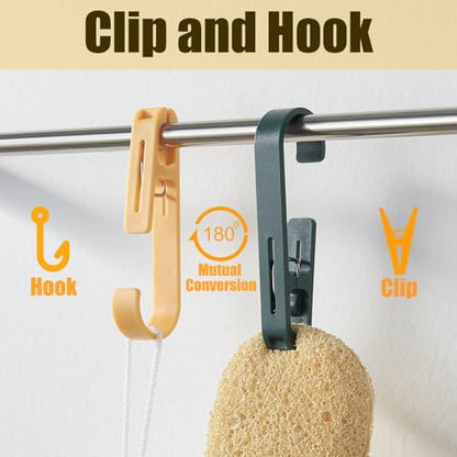 6Pcs Laundry Hooks with Clips Hanger Closet Organizer Clamps Hanging Socks Boot Bras Towels Shower Pegs for Bathroom Wardrobe Kitchen Office Holders Clothes Pins Outdoor, Grey - color: Gray