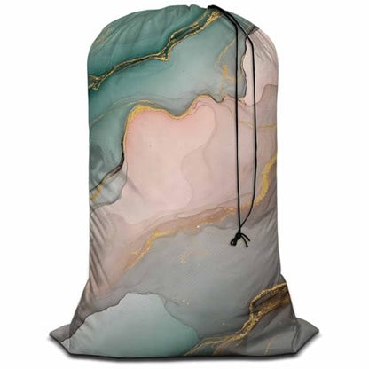 Swono Gold Abstract Marble Laundry Bag with Drawstring Straps, Heavy Duty Extra Large Laundry Bags for Laundromat and Household, Alcohol Ink Splash Liquid Washable Dirty Clothes Organizer, Easy Fits - color: Gold Abstract Marble
