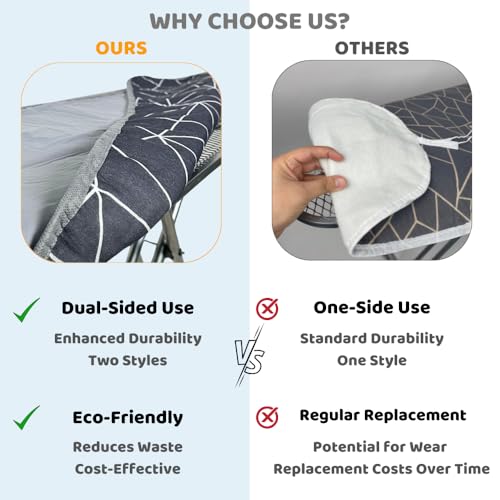 SAVUK Ironing Board Cover and Pad Dual Side X2 Lifetime Double Using Heavy Duty Thick Padding Heat Reflective Non Stick Scorch and Stain Resistant Adjustable 15x54 inch