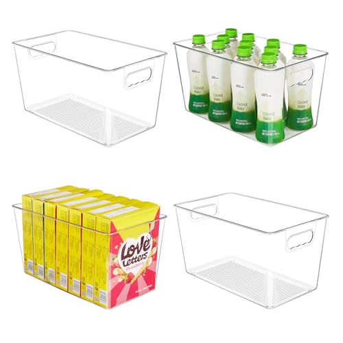 YIHONG 4 Pack Clear Storage Bins, Pantry Organizer Bins with Handle, XL - size: XL(13"L x 7.4"W x 7"H)