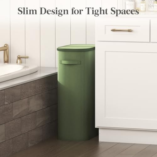 Lifewit Slim Laundry Basket with Lid and Removable Bag, 65L, Green - color: Green, size: 65L