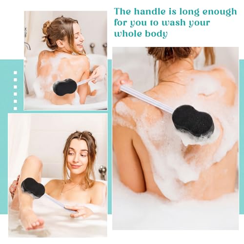 Long Handled Sponge 22.4'' Back Scrubber for Shower, Black - color: Black