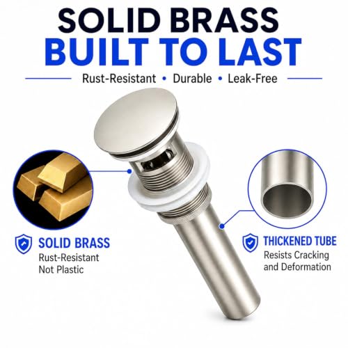 Bathroom Sink Drain with Overflow - Big Cap Pop up Drain Fit for Large Undermount Sink with Standard 1 3/4" Drain Opening,Brushed Nickel,YDPOP-3 - color: Brushed Nickel, size: With Overflow
