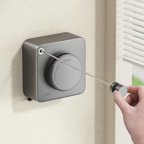 MUSTORN Retractable Clothesline Indoor, Non-Sagging Outdoor Clothes Line Retracting Heavy Duty Clothes Drying Laundry Line Wall Mounted Stainless Steel Line-13.8 Feets(Square-Gray) - color: Gray