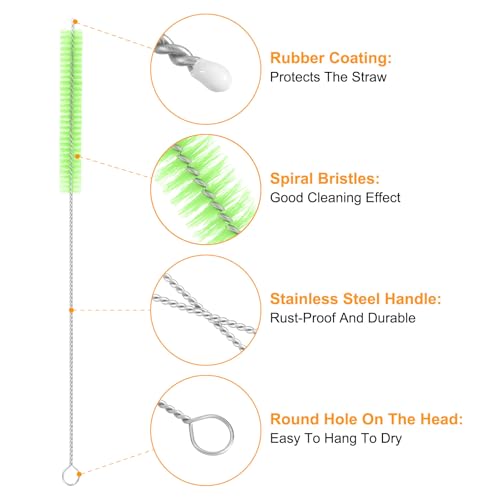 uxcell 10Pcs Drinking Straw Cleaning Brushes, 10" x 3/8" Nylon Bristles Long Straw Brush Pipe Cleaner for Washing Straws Pot Spout, Sippy Cup, Bottle and Tube (Green) - color: Green, size: 10" x 3/8"