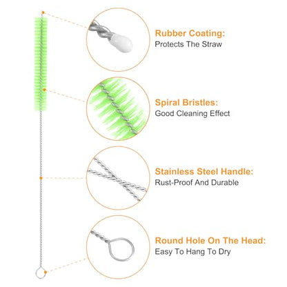 uxcell 10Pcs Drinking Straw Cleaning Brushes, 10" x 3/8" Nylon Bristles Long Straw Brush Pipe Cleaner for Washing Straws Pot Spout, Sippy Cup, Bottle and Tube (Green) - color: Green, size: 10" x 3/8"