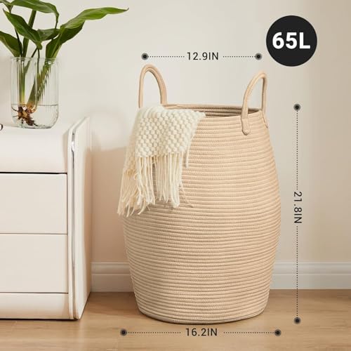 Extra Large Laundry Hamper Basket 105L Woven Blanket Basket, Jute Brown - color: Jute Brown, size: 105L