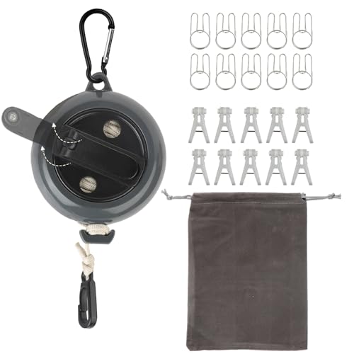 32Ft Portable Travel Clothesline Caudblor Adjustable Camping Clothes Laundry Drying Rope for Hotel Trip, Cruise, Outdoor/Indoor with 10 Windproof Clips, 10 Clothespins, 1 Storage Bag（Black）