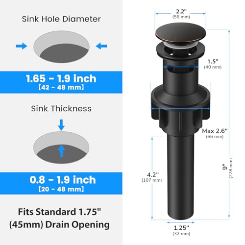 Bathroom Sink Drain with Overflow with Hair Catcher Anti-Clog Sink Strainer - color: Oil Rubbed Bronze
