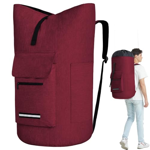 Laundry Bag With 4 Pockets，Laundry Bag With Shoulder Straps，Sturdy Laundry Backpack Heavy Duty，Large Clothes Hamper Bags 115L，College Laundromat Backpack For Dorm Room，Travel Laundry Bags XXL - color: Red
