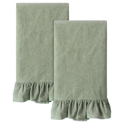 HunnmingRe 2 Pcs Sage Green Kitchen Towels Retro Towels Cotton Ruffled - color: Sage Green, style: Retro