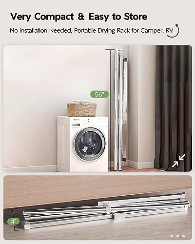 Vikaqi Clothes Drying Rack 95 Inches Folding Outdoor Indoor, Drying Rack Clothing Collapsible, Foldable Laundry Drying Rack, Heavy Duty Stainless Steel Clothesline, 20 Hooks 12 Clips - size: 95"