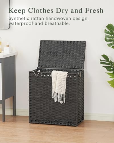 SETVSON Laundry Hamper with Lid Wicker Laundry Basket 112L, Black - color: Black, size: 29.6 Gal
