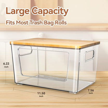 spospo 4 Pack Trash Bag Holder with Bamboo Lid Stackable Trashbag Dispenser - size: 4 Pack