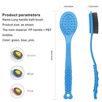 QiCheng&LYS Bath Brush with Long Handle, Handheld Body Massage Brush Shower Back Scrubber-14inch (Blue) - color: Blue
