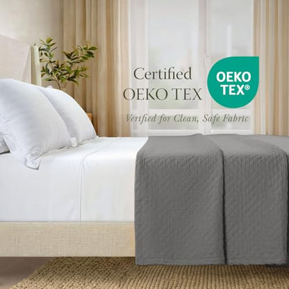 Threadmill Cotton Twin Coverlet Blanket, Jacquard, Dark Grey, 350GSM, 68x90 - color: Classic Dark Grey, size: Twin / Twin-XL