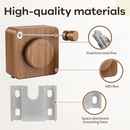 Retractable Clothesline Indoor & Outdoor, Non-Sagging Heavy Duty Retracting Laundry Drying Line, Wall Mounted Stainless Steel Clothes Line - 16.7 Ft (Wood‑Toned) - color: Wood‑toned