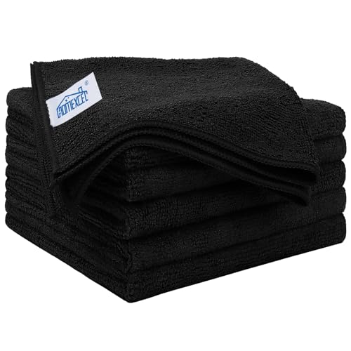 HOMEXCEL Black Microfiber Cleaning Cloth 6 Pack, 12.5 x 12.5 inch Microfiber Towels for Cars, Ultra Absorbent Car Washing Cloth, Lint Free Streak Free Cleaning Rags for Car, Kitchen, and Window - color: Black, size: 12.5 x 12.5 Inch