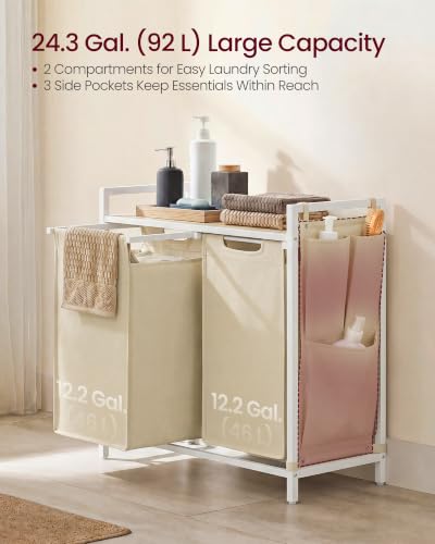 VASAGLE Laundry Hamper with Shelf, 2 Pull-Out Bags, 2 x 12.1 Gallons (46 L) - color: Cappuccino Beige + Natural Beige, size: 2 Bags - 92 L