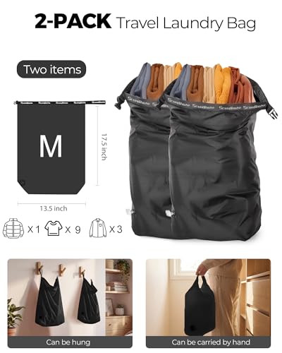 Travel Laundry Bag, Pump-Free Vacuum Compression Dirty Clothes Bag, Reusable Waterproof & Washable Laundry Bag, Wet and Dry Bag, Ideal for Suitcases, Road Trip Essentials (2 Pcs, M+M) Black - color: Black, size: 17.5" L × 13.5" W × 5" H (2PS)