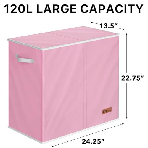 Simple Houseware Double Laundry Hamper with Lid & Removable Bags, Pink - color: Pink