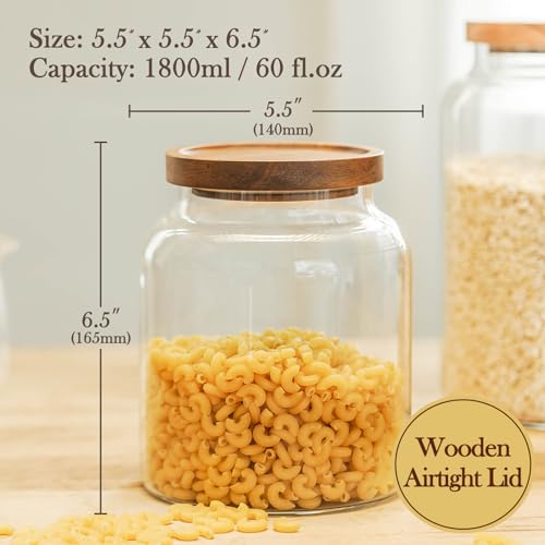 Labina Glass Jar with Wood Lid, Airtight Kitchen Storage Canister - size: B4: 60 Oz 2 pcs