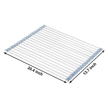 MECHEER Over The Sink Dish Drying Rack, Roll Up Dish Drying Rack Kitchen Dish Rack Stainless Steel Sink Drying Rack, Foldable Dish Drainer, Gray (20.4''x13.7'') - size: 20.4''x13.7''