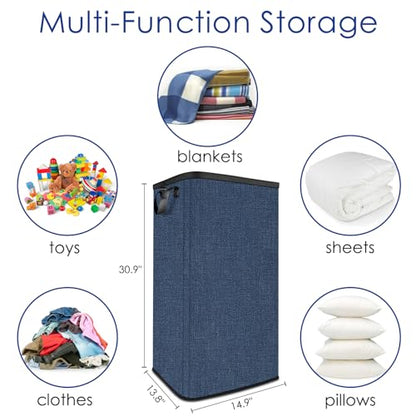 SNIGJAT Extra Large Laundry Hamper, Folding 100L Laundry Basket, Blue - color: Blue, size: 100L