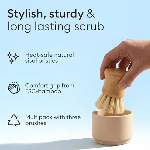 Vove Bamboo Dish Scrub Brush Set 3-Pack, 2 Hard and 1 Medium Brushes - size: Brush set - 2 Hard, 1 medium