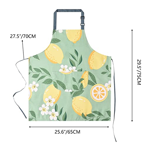 2 Pack Floral Apron for Women with Pockets, Adjustable Cotton Chef Aprons for Kitchen, Cooking, BBQ & Grill - color: Yellow/Lemon