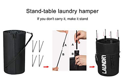 Chrislley 106L Collapsible Laundry Basket, Laundry Backpack, Laundry Bag - color: black