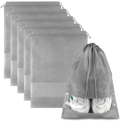 Grey Travel Shoe Bags - 5 Pcs Non-Woven Packing Bags with Clear Window - color: Grey, style: 5 Pack