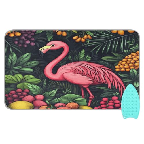 Ironing Mat Portable Ironing Pad Ironing Blanket for Table Top Heat Resistance Double-Side Using Travel Large 47.2 x 27.6 Inch Foldable Lightweight Cute Cartoon Flamingo and Tropical Fruits - color: Cute Cartoon Flamingo and Tropical Fruits