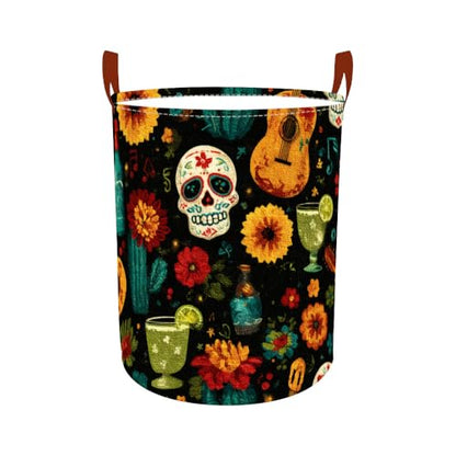 Laundry Basket 15.7x19.7 in Sugar Skull Floral Hamper for Bedroom - color: colorful0436