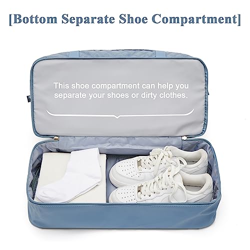 Large Travel Duffle Bag Carry on Weekend Bag with Shoes Compartment Gym Bags for Travel Women Men Waterproof Business Work Overnight Trips Sport Hospital Airplane Travel Essentials GreyBlue - color: A21-GreyBlue