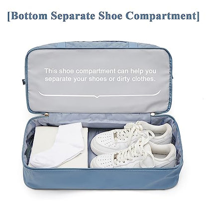 Large Travel Duffle Bag Carry on Weekend Bag with Shoes Compartment Gym Bags for Travel Women Men Waterproof Business Work Overnight Trips Sport Hospital Airplane Travel Essentials GreyBlue - color: A21-GreyBlue
