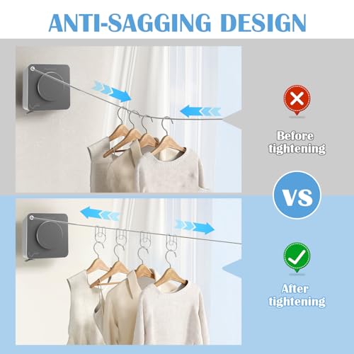 Retractable Clothesline Indoor, Non-Sagging Outdoor Clothes Line Retracting 15.7 Feet Heavy Duty Laundry Line Retractable Wall Mounted Clothes Line Outdoors (Grey, Square) - color: Gray, size: Square