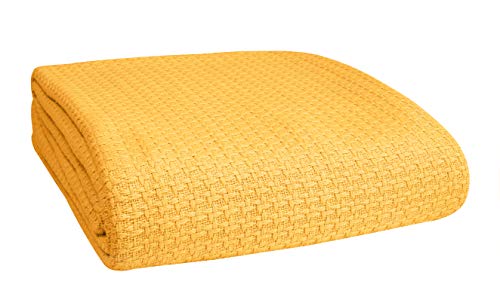 Belizzi Home 100% Cotton Bed Blanket, Breathable Bed Blanket Twin Size, Cotton Thermal Blankets Twin, Perfect for Layering Any Bed for All Season, Mustard Yellow - color: Mustard Yellow, size: Twin (60 in x 90 in)