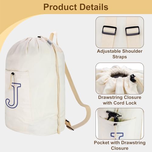 Laundry Bag Backpack Personalized Initial Canvas Laundry Bag, Letter J - color: Letter J, size: X-Large