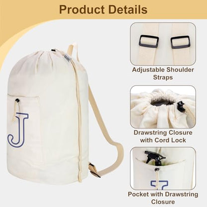 Laundry Bag Backpack Personalized Initial Canvas Laundry Bag, Letter J - color: Letter J, size: X-Large