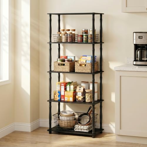 Furinno Turn-N-Tube 5-Tier Multipurpose Shelf / Display Rack / Storage Shelf / Bookshelf, Classic Tubes, Americano/Black - color: Americano/Black, size: 5-Tier Classic Tube