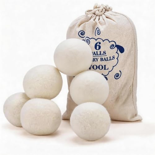 Wool Dryer Balls, New Zealand Dryer Balls Laundry Reusable Reduce Static Cling, Dryer Ball to Reduce Wrinkles & Shorten Drying Time, Drying Balls for Laundry(Pack of 6) (White) - color: White