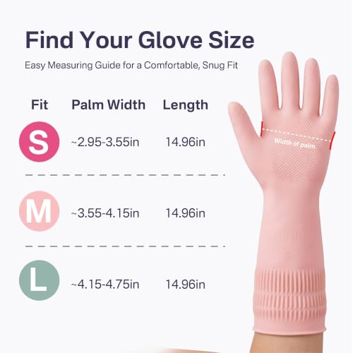 Rubber Dishwashing Gloves, 3 Pairs, Long Cuff Cleaning Gloves - color: Pink (3 Pairs), size: Large