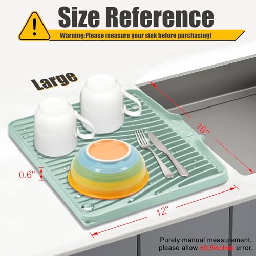 TIKNIK Silicone Dish Drying Mat for Kitchen Counter, Mint-1pcs, 16" x 12" - color: Mint-1pc, size: 16" x 12"