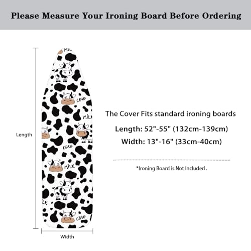 Flashideas Cow Print Ironing Board Cover and Pad- 52" x 13" Iron Board Cover Fits Standard Size, Iron Board Cover Accessories - color: Cow Print 1