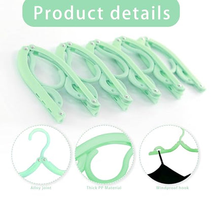 6PCS Portable Folding Clothes Hangers Clothes Drying Rack for Travel (Green) - color: Green