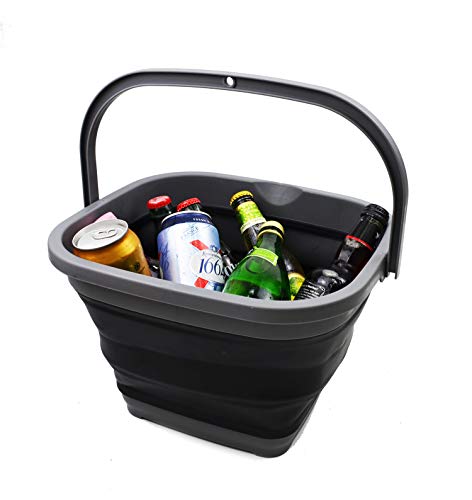SAMMART 11L (2.9 Gallon) Collapsible Rectangular Handy Bucket (1, Grey/Black) - color: Grey/Black
