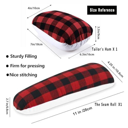 2 Pack Tailor Ham and Seam Roll Set, Sewing Ham for Pressing Tailors Ironing, Sturdy Tailor's Ham for Ironing, Dart, Collar, Curved Long Seams Kit