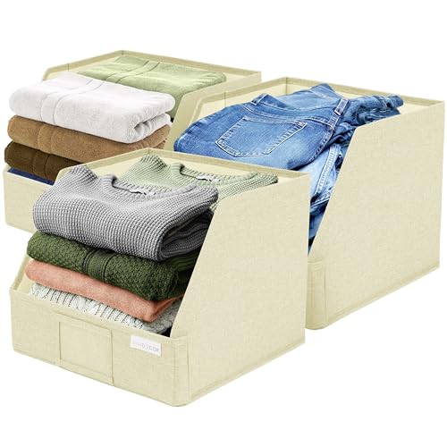 VIVIDECOR Open Front Trapezoid Closet Bins, Closet Storage Organizer for Shelves-Light Beige - color: Light Beige